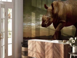 Outlet Afrikaanse neushoorn op een vuil veld fotobehang Tienerkamer | Dieren