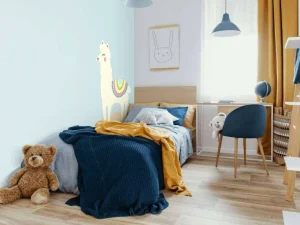 Discount Alpaca design met een blauwe achtergrond fotobehang Babykamer