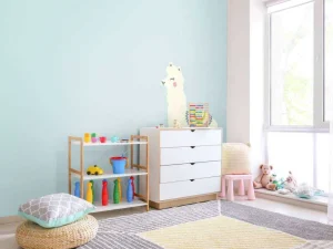 Discount Alpaca design met een blauwe achtergrond fotobehang Babykamer