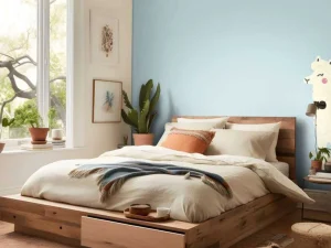 Discount Alpaca design met een blauwe achtergrond fotobehang Babykamer