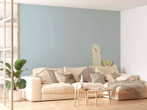 Discount Alpaca design met een blauwe achtergrond fotobehang Babykamer