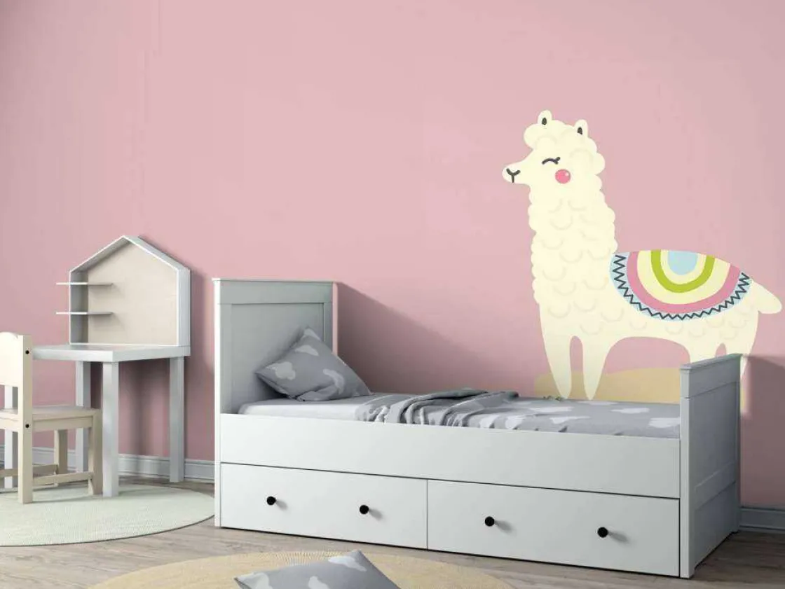 alpaca_design_met_een_roz_1.webp Online Alpaca design met een roze achtergrond fotobehang Kinderkamer | Babykamer