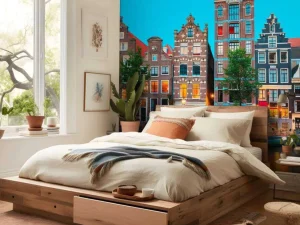 Clearance Amsterdamse grachtenpanden in de avond fotobehang Steden | Architectuur