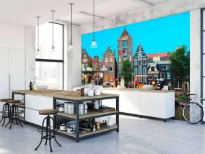 Clearance Amsterdamse grachtenpanden in de avond fotobehang Steden | Architectuur