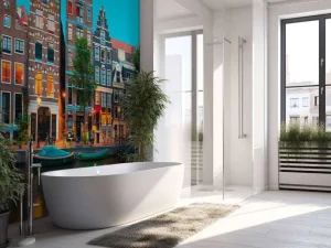 Clearance Amsterdamse grachtenpanden in de avond fotobehang Steden | Architectuur