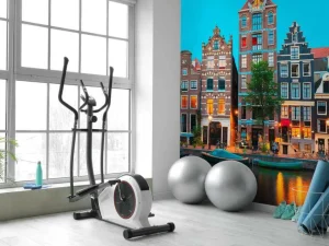 Clearance Amsterdamse grachtenpanden in de avond fotobehang Steden | Architectuur