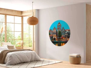 Clearance Amsterdamse grachtenpanden in de avond fotobehang Steden | Architectuur
