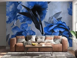 Sale Aquarel van blauwe bloemen fotobehang Tienerkamer