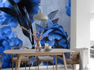 Sale Aquarel van blauwe bloemen fotobehang Tienerkamer