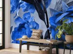 Sale Aquarel van blauwe bloemen fotobehang Tienerkamer