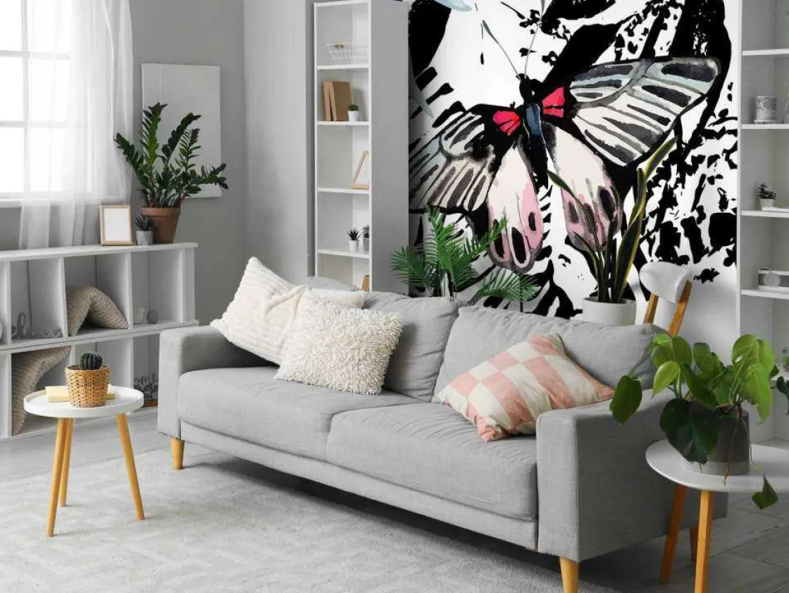 aquarel_van_exotische_vli_10.webp Best Aquarel van exotische vlinders en bloemen fotobehang Tienerkamer | Bloemen