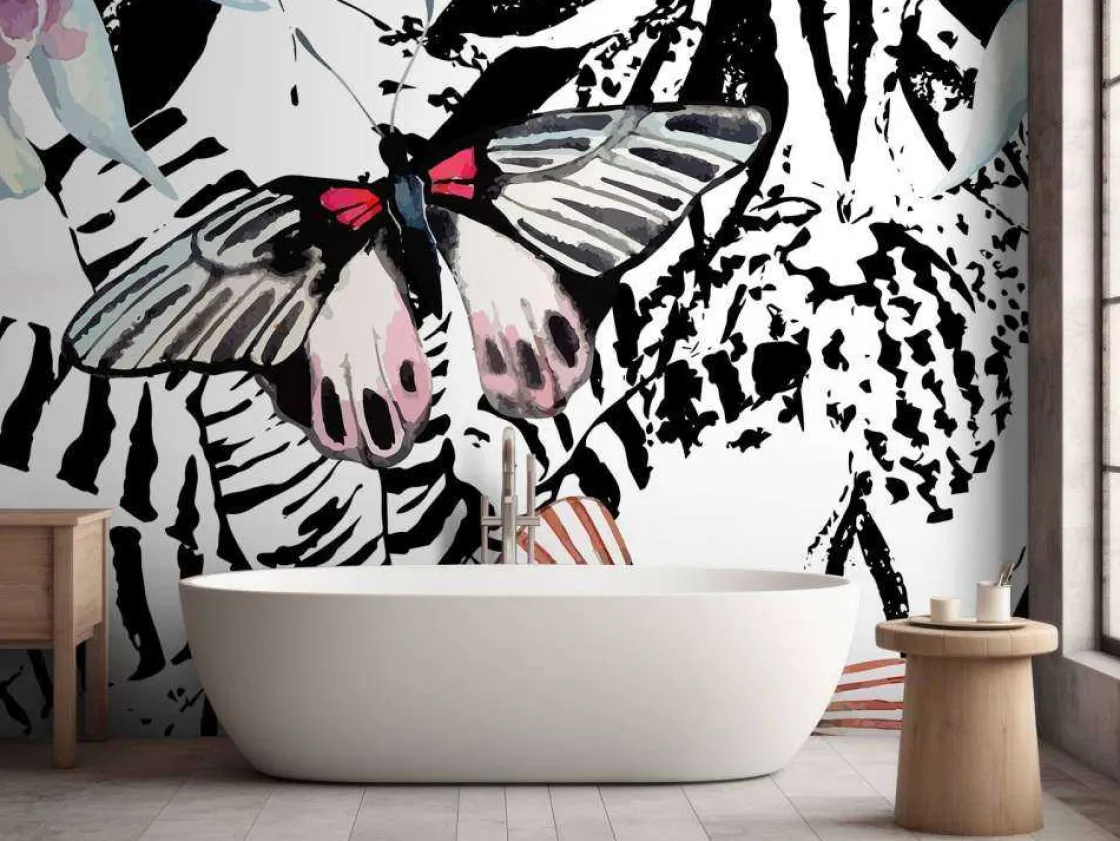 aquarel_van_exotische_vli_7.webp Best Aquarel van exotische vlinders en bloemen fotobehang Tienerkamer | Bloemen