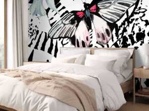 Best Aquarel van exotische vlinders en bloemen fotobehang Tienerkamer | Bloemen