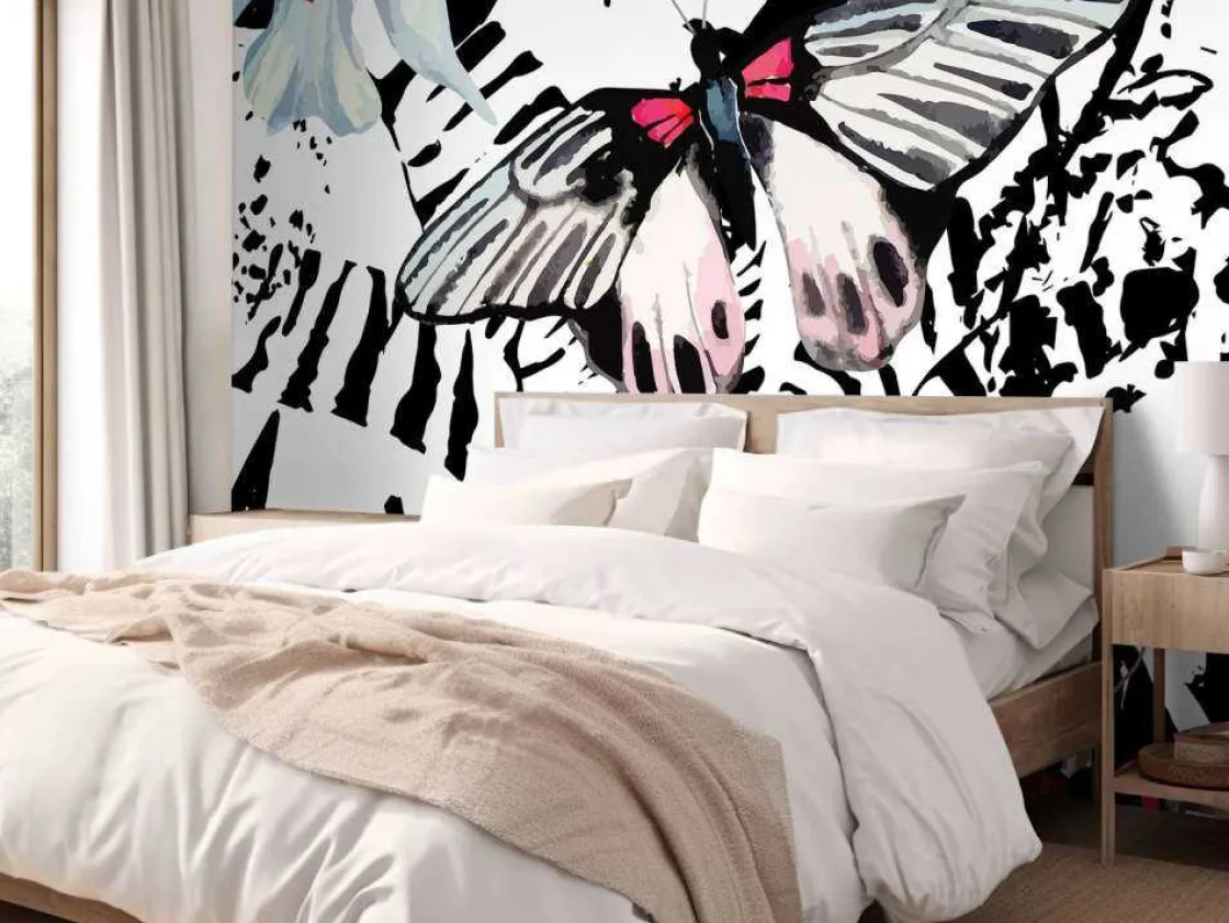 aquarel_van_exotische_vli_9.webp Best Aquarel van exotische vlinders en bloemen fotobehang Tienerkamer | Bloemen