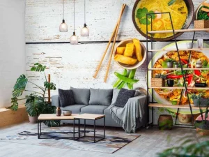 Clearance Aziatische gerechten op een houten tafel fotobehang Keuken