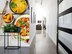 Clearance Aziatische gerechten op een houten tafel fotobehang Keuken