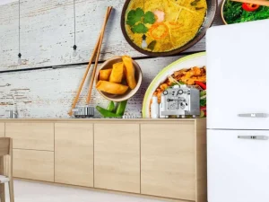 Clearance Aziatische gerechten op een houten tafel fotobehang Keuken