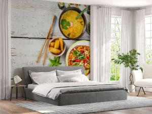 Clearance Aziatische gerechten op een houten tafel fotobehang Keuken