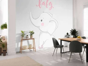 Discount Baby olifantje fotobehang Babykamer