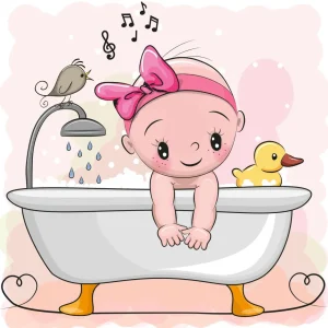 Fashion Baby speelt in bad fotobehang Babykamer