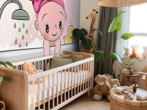 Fashion Baby speelt in bad fotobehang Babykamer