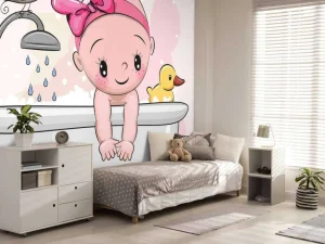 Fashion Baby speelt in bad fotobehang Babykamer