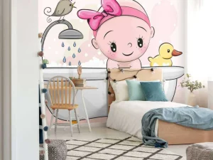 Fashion Baby speelt in bad fotobehang Babykamer