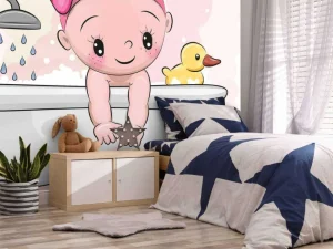 Fashion Baby speelt in bad fotobehang Babykamer