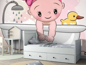 Fashion Baby speelt in bad fotobehang Babykamer