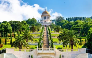 Hot Bahai-wereldcentrum in Israël fotobehang Bloemen | Architectuur