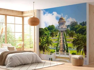 Hot Bahai-wereldcentrum in Israël fotobehang Bloemen | Architectuur