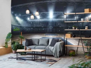 Online Basketbal arena met een houten vloer fotobehang Kinderkamer | Sport