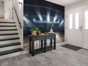 Online Basketbal arena met een houten vloer fotobehang Kinderkamer | Sport