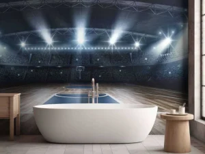 Online Basketbal arena met een houten vloer fotobehang Kinderkamer | Sport