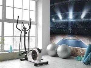 Online Basketbal arena met een houten vloer fotobehang Kinderkamer | Sport