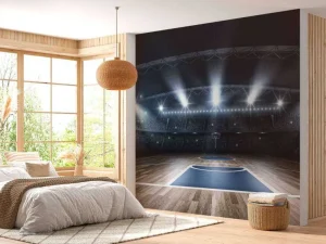 Online Basketbal arena met een houten vloer fotobehang Kinderkamer | Sport