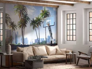 Fashion Basketbalveld in een moderne stad fotobehang Tienerkamer | Sport