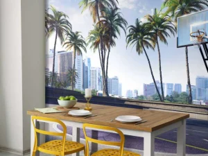 Fashion Basketbalveld in een moderne stad fotobehang Tienerkamer | Sport