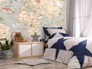 Discount Beige wereldkaart Kinderkamer | Dieren