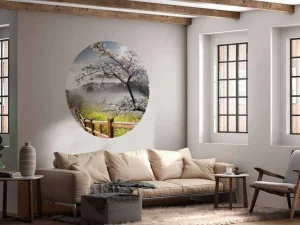 Sale Berg met brug naar Bloesem fotobehang Bloemen