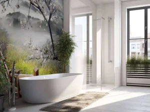 Sale Berg met brug naar Bloesem fotobehang Bloemen