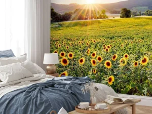 Clearance Berglandschap met zonnebloemen fotobehang Bloemen