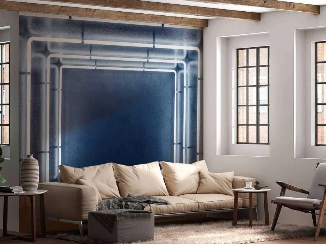 betonnen_neon_verlichte_g_2.webp Outlet Betonnen neon verlichte garage fotobehang Computerkamer | 3d