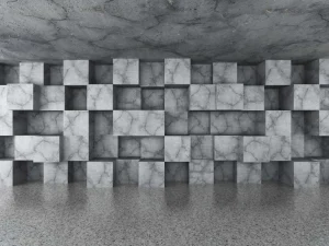 Sale Betonnen ruimte met kubussen tegen de muur fotobehang 3d