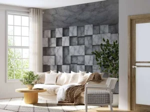 Sale Betonnen ruimte met kubussen tegen de muur fotobehang 3d
