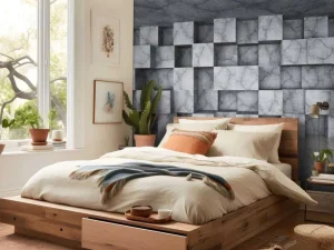 Sale Betonnen ruimte met kubussen tegen de muur fotobehang 3d