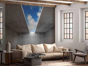 Best Betonnen ruimte met open dak fotobehang 3d
