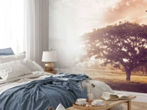 Fashion Bewerkte foto van een boom bij zonsondergang fotobehang Bloemen