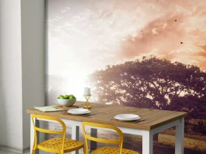 Fashion Bewerkte foto van een boom bij zonsondergang fotobehang Bloemen