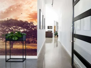 Fashion Bewerkte foto van een boom bij zonsondergang fotobehang Bloemen